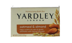 Jabón Yardley avena y almendra, primer plano de barra suave para hidratar la piel.