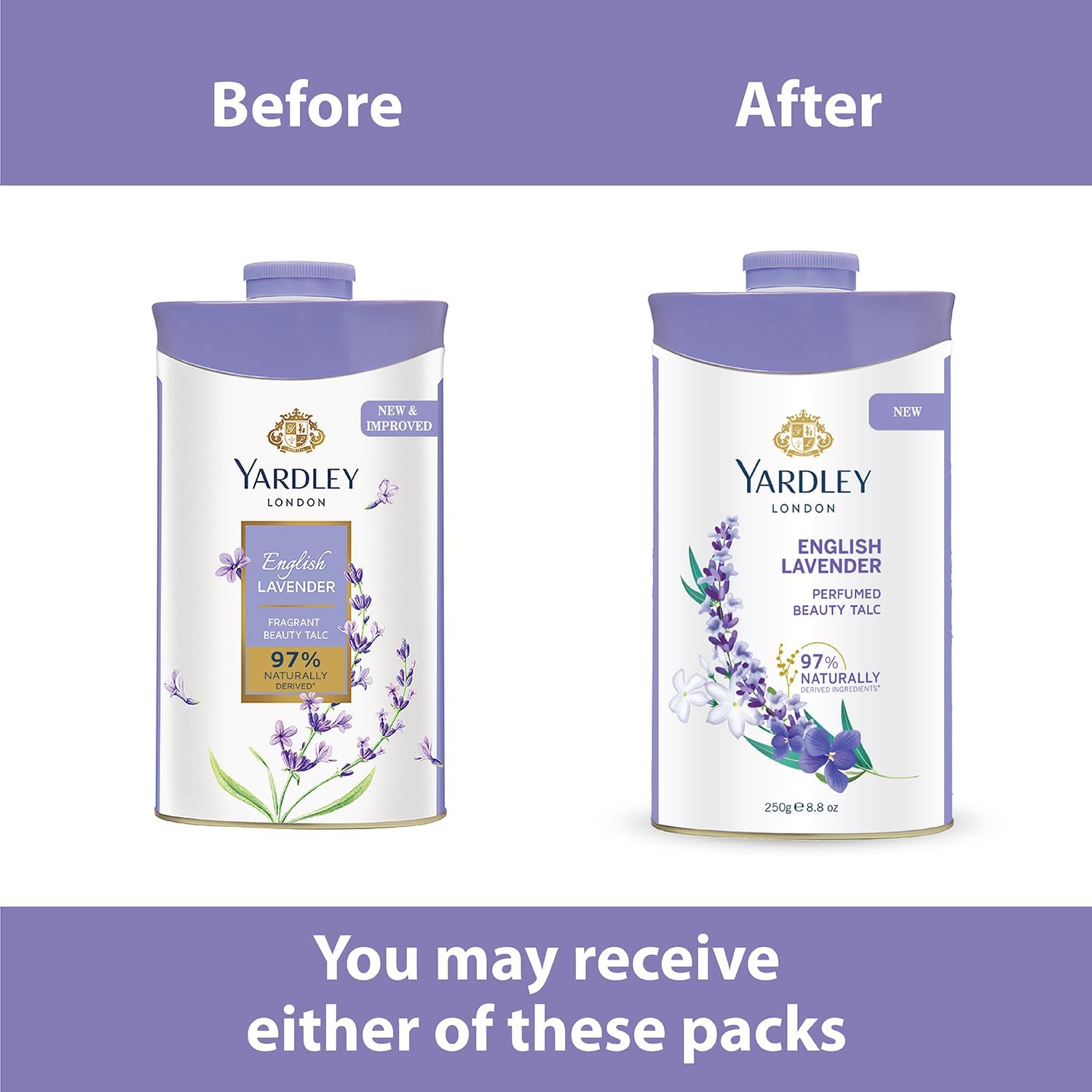 Yardley talco lavanda, empaque de 250 g para uso diario y cómodo