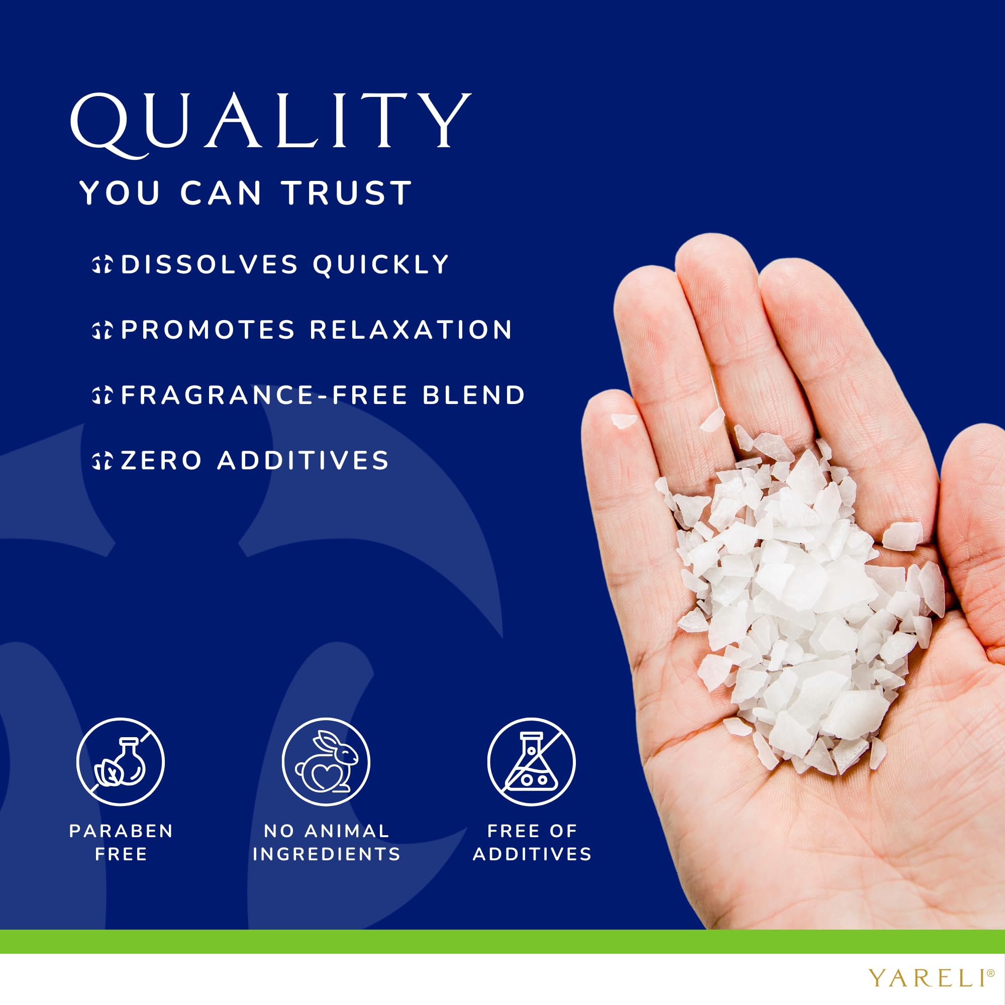 YARELI magnesium flakes packaging with ingredients panel for informed purchase.