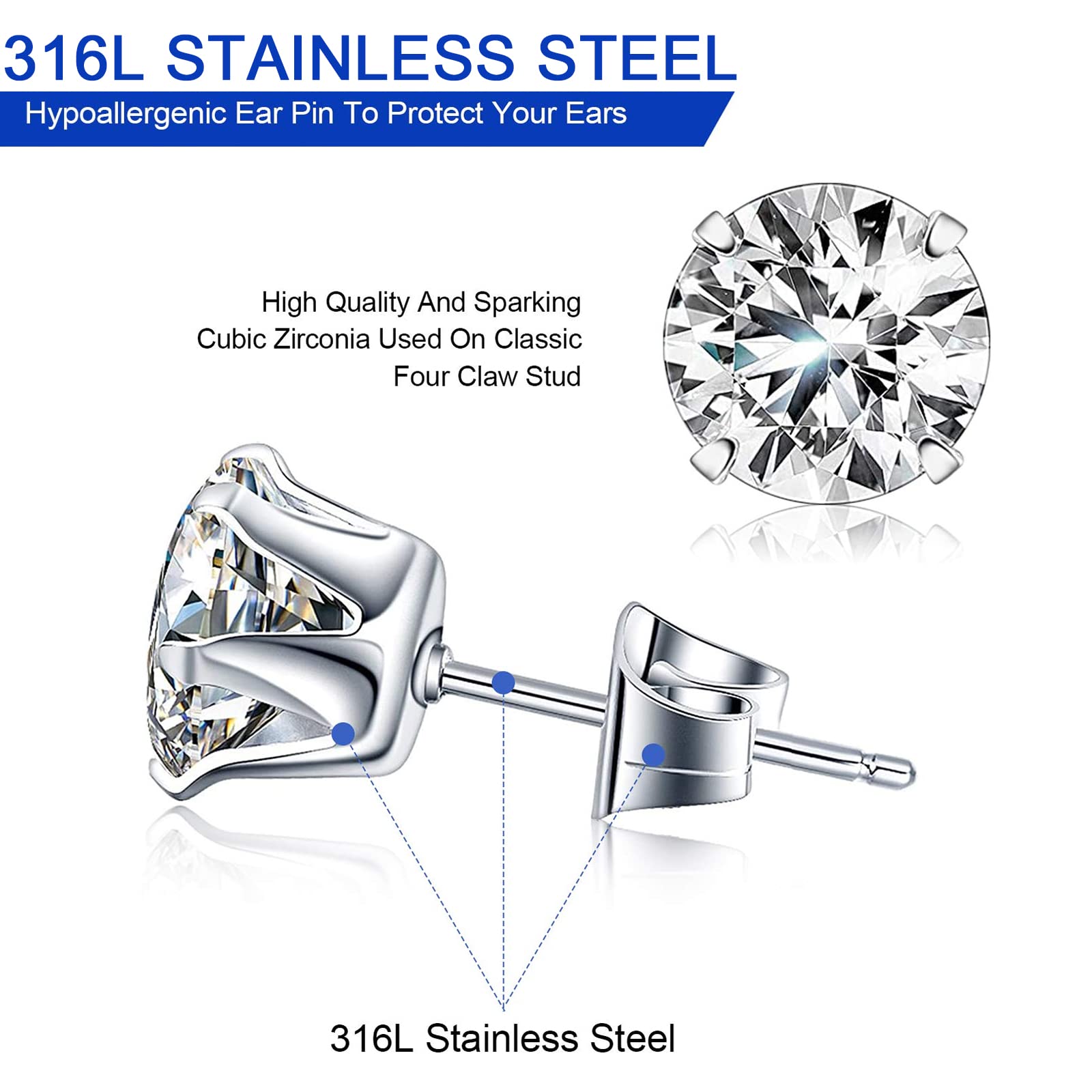 Juego de aretes cristal YASPIT 3-8 mm, opciones versátiles para estilos.