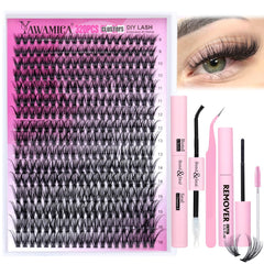 Yawamica kit de clústeres de pestañas 320 piezas para look de salón en casa