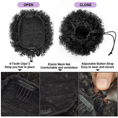 YEAME Afro Puff: fijación con cordón para un peinado rápido y seguro.