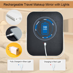 YEKKOPT Espejo con batería recargable USB-C para uso prolongado sin reemplazos.