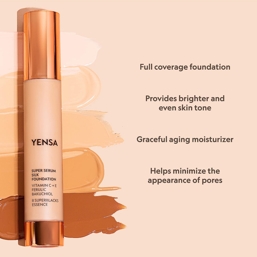 Peptidos y vitaminas en YENSA Serum Foundation para cuidado diario de la piel.