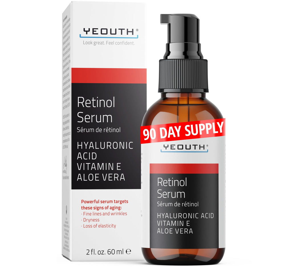 yeouth retinol serum, bote, hidratación duradera para una piel suave