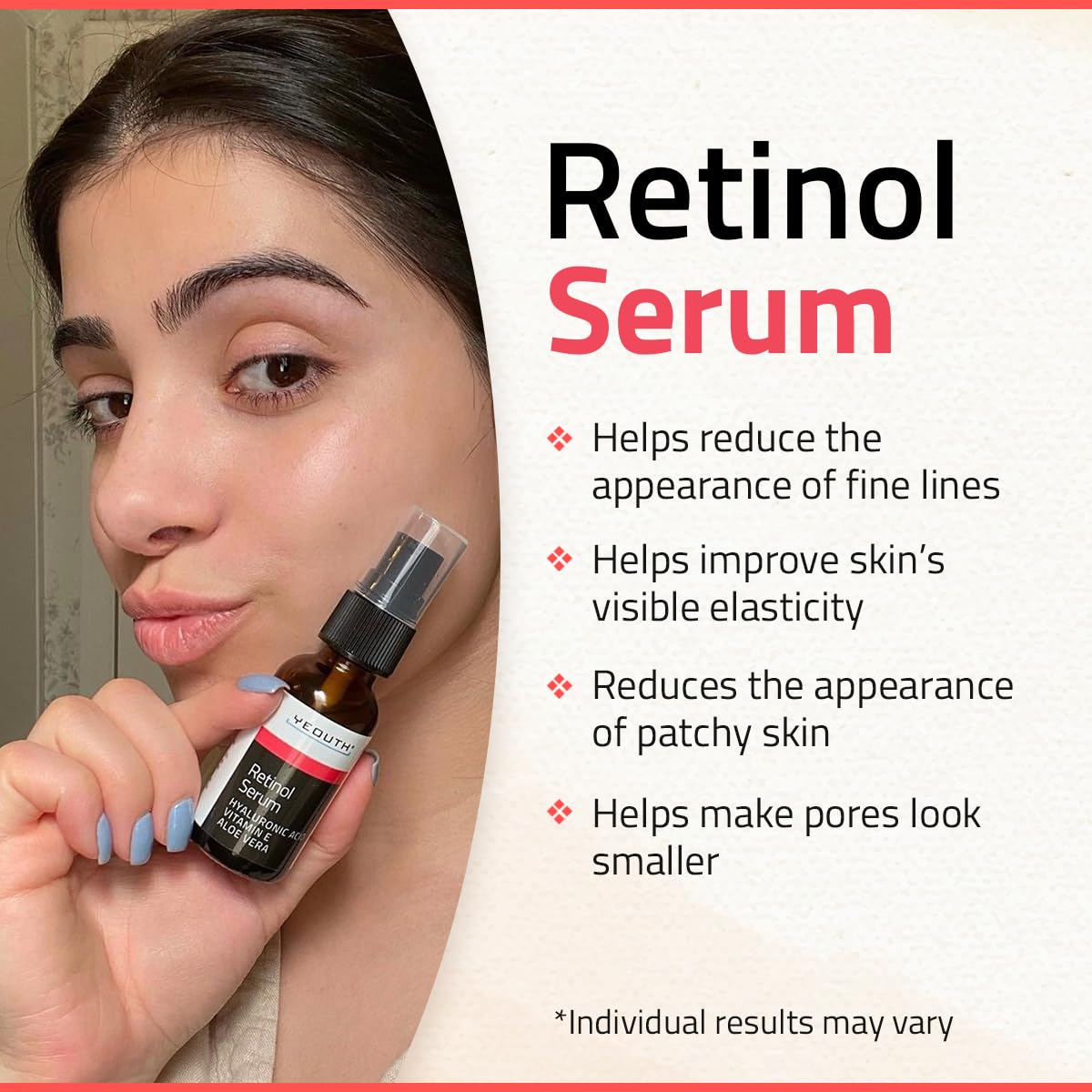 yeouth retinol serum, embalaje elegante para rutina nocturna