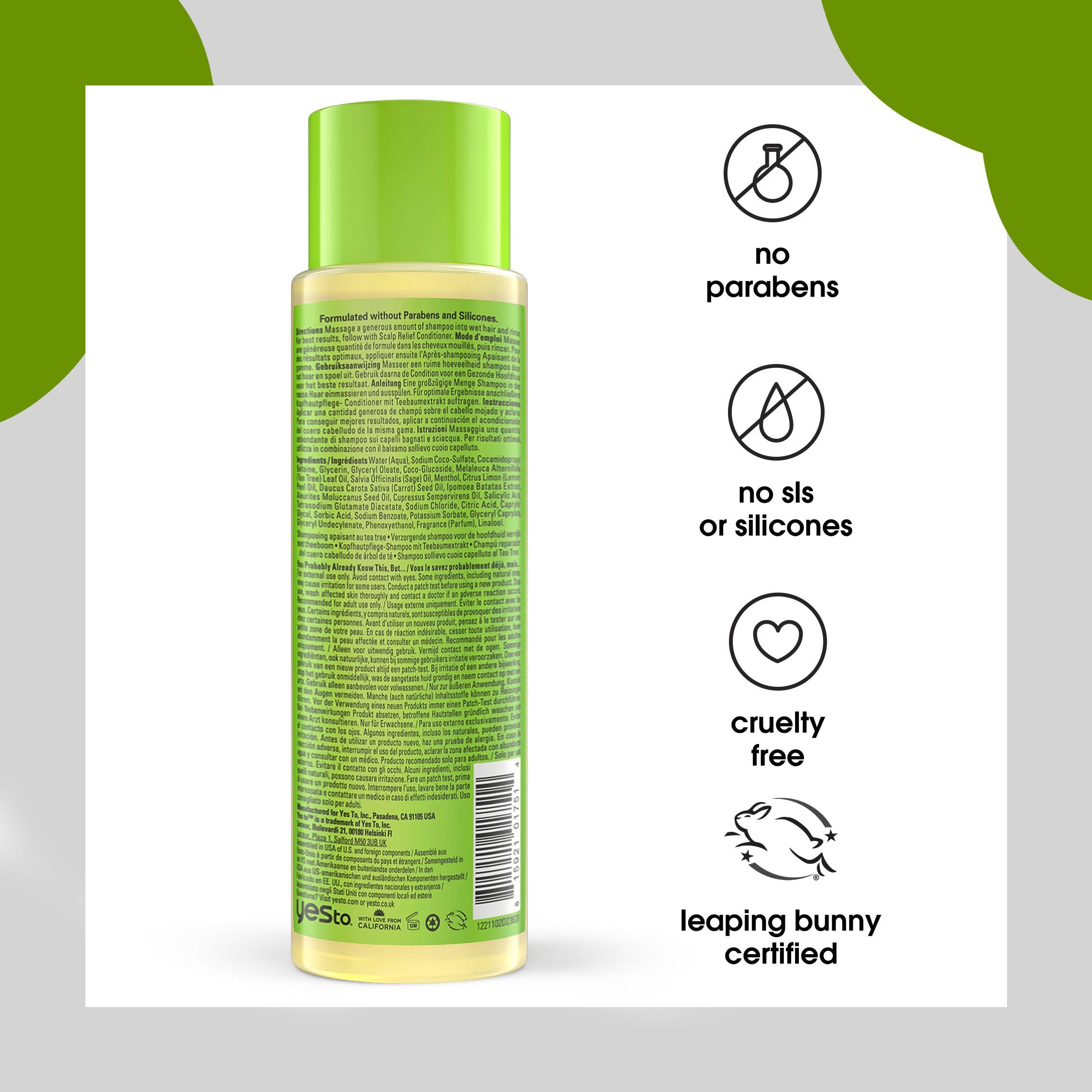 Yes To Shampoo árbol de té con aceite de salvia para cuidado capilar