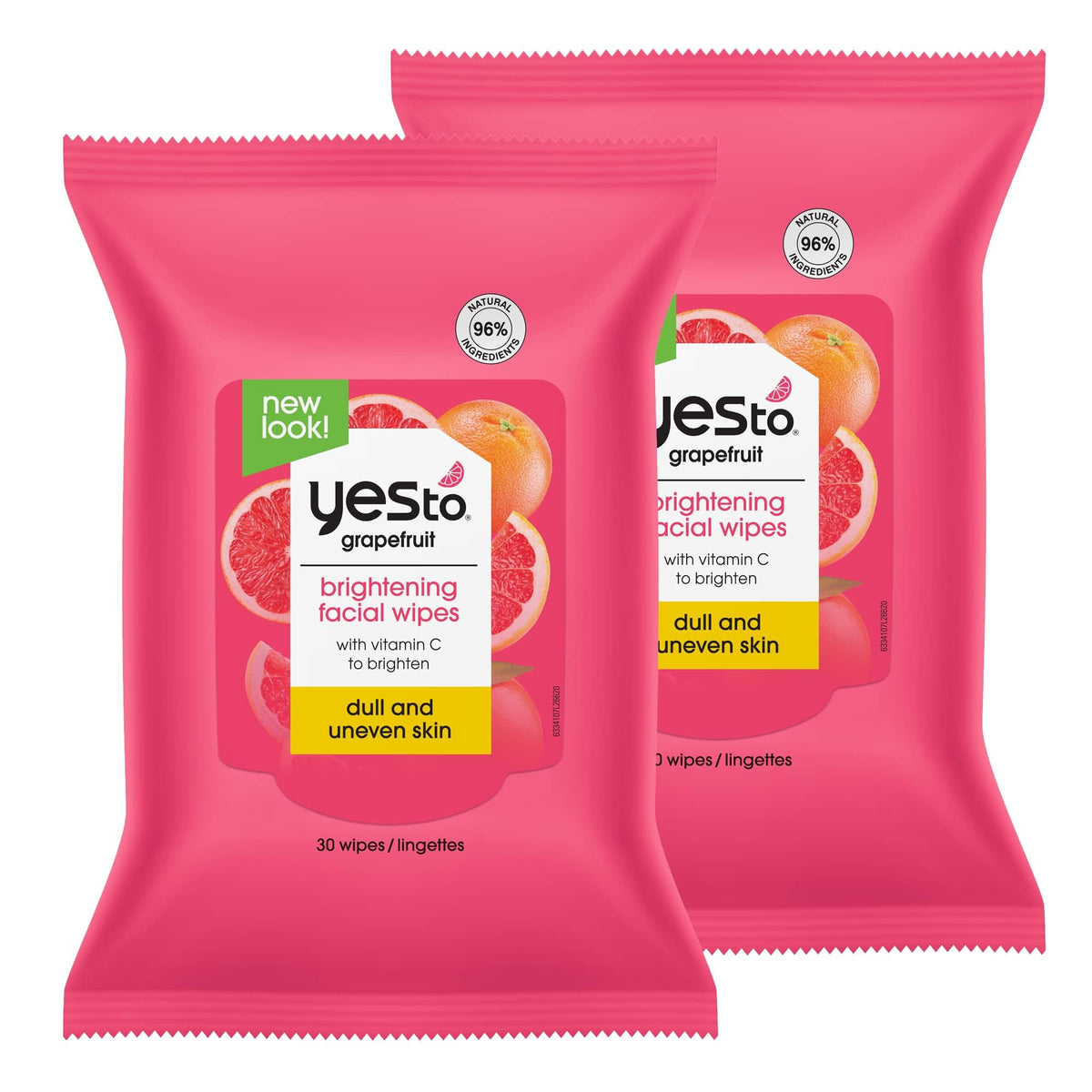Yes To Grapefruit Brightening Facial Wipes pack of 2 for on the go cleansing