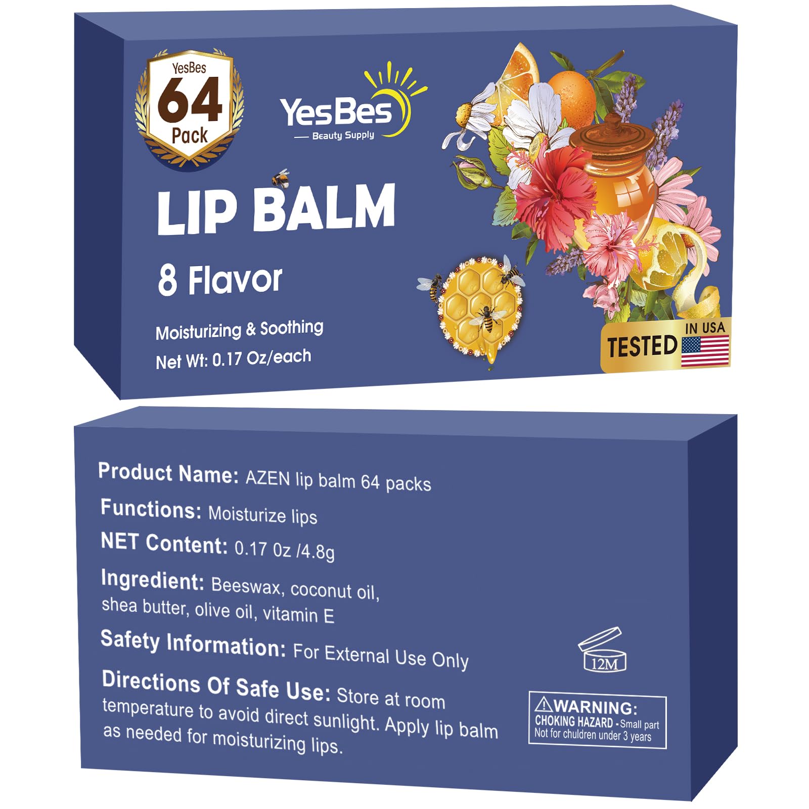 YesBes 64 pack lip balm packaging shown for bulk gifting