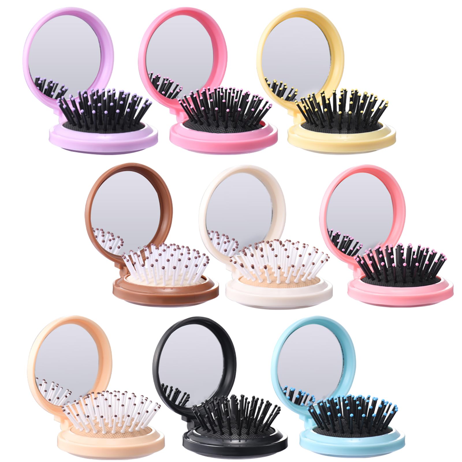 YOJOR cepillo mini plegable con espejo, ideal para retoques en cualquier lugar.