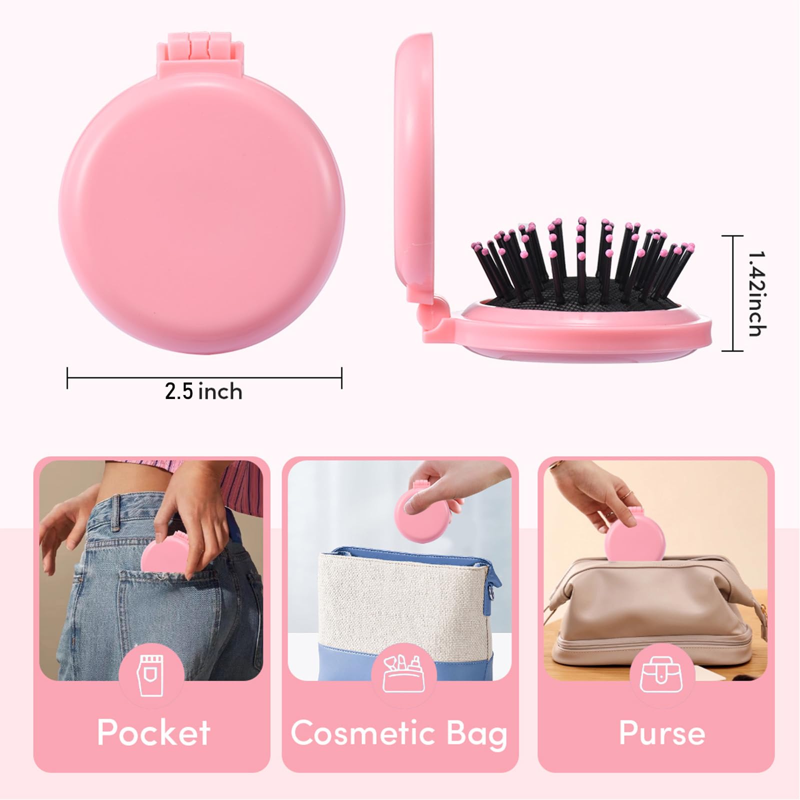 YOJOR cepillo mini plegable con ventilaciones para masaje suave del cuero cabelludo.