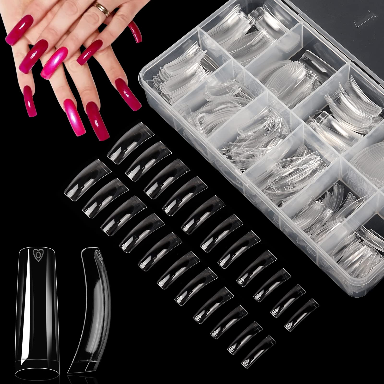 Yokilly tips de uñas forma ataúd transparentes ideales para uñas acrílicas, duraderas y fáciles de aplicar.
