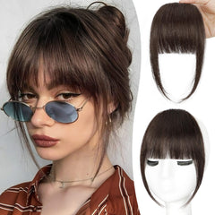YOLIN flequillo con clip para sienes en castaño oscuro, apariencia natural.
