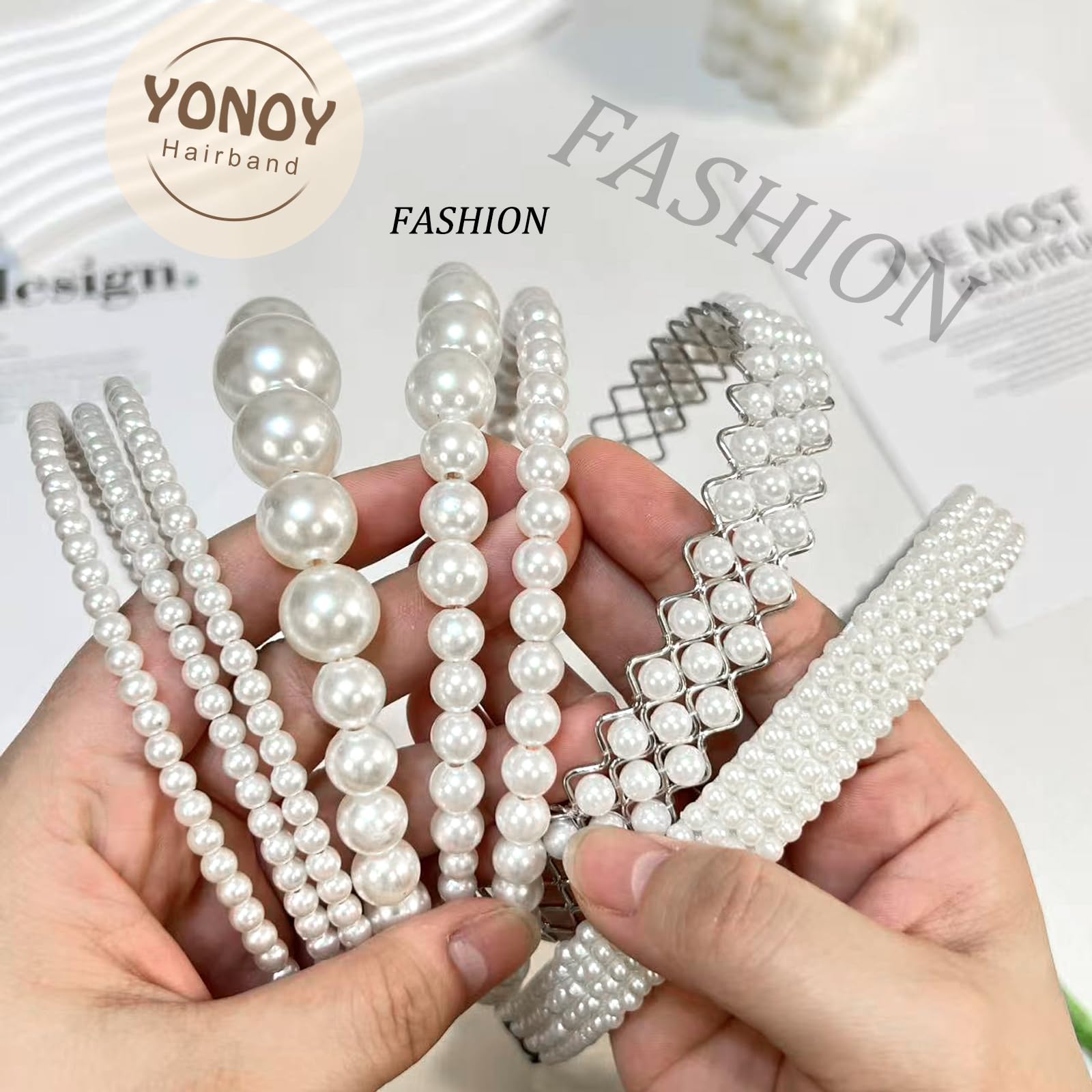 Uso diario YONOY diadema de perlas blancas con brillo discreto