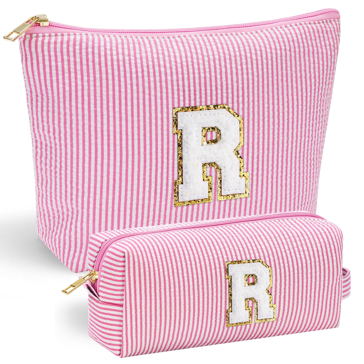 YOOLIFE Initial Makeup Bag con letra chenille personalizable, ideal para viajar.