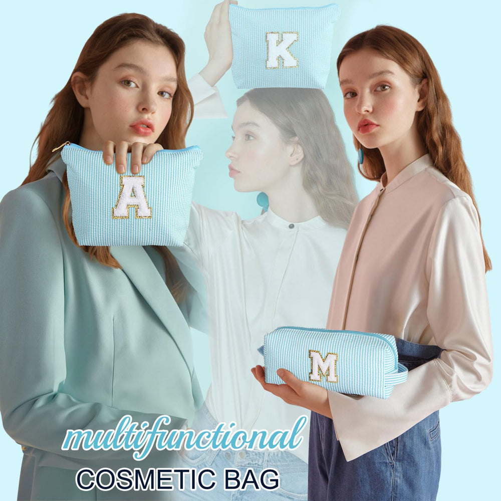 YOOLIFE neceser maquillaje monograma azul, perfecto para bolso diario.