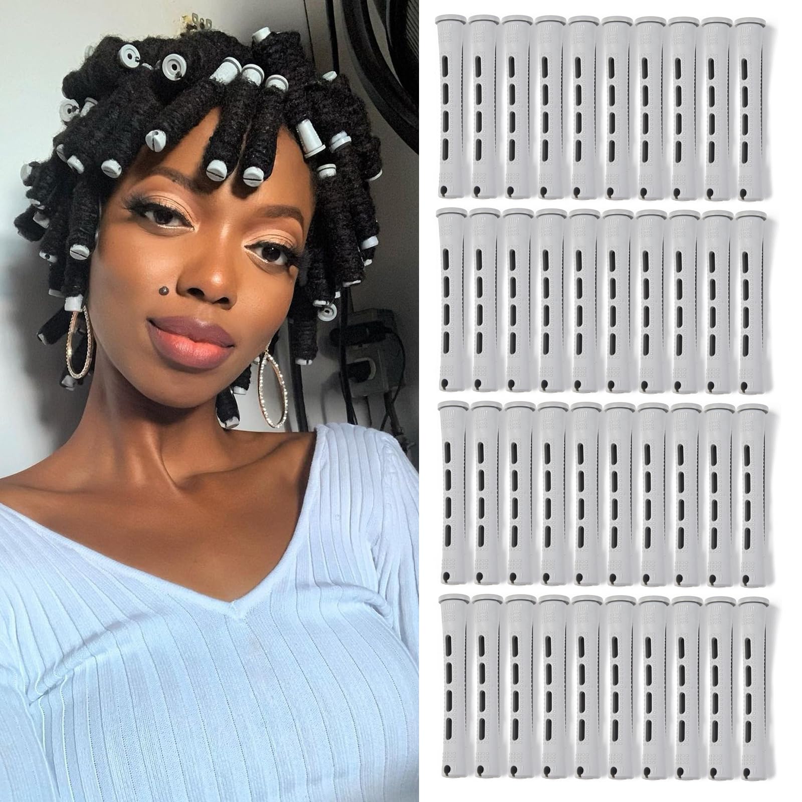 YOROSTAR set de rodillos de perm para cabello natural corto, 40 piezas grises, versátil