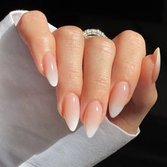 YOSOMK uñas postizas en forma almendra, ombre natural rosa y blanco