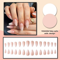 yosomk set de uñas en almendra, tono rosa-blanco