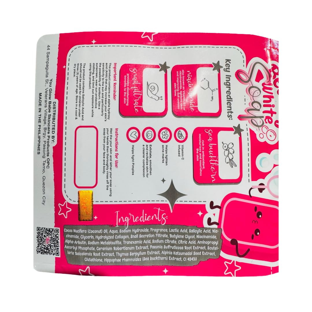 Envase compacto de You Glow Babe Jabon Blanco, ideal para viaje y uso diario.