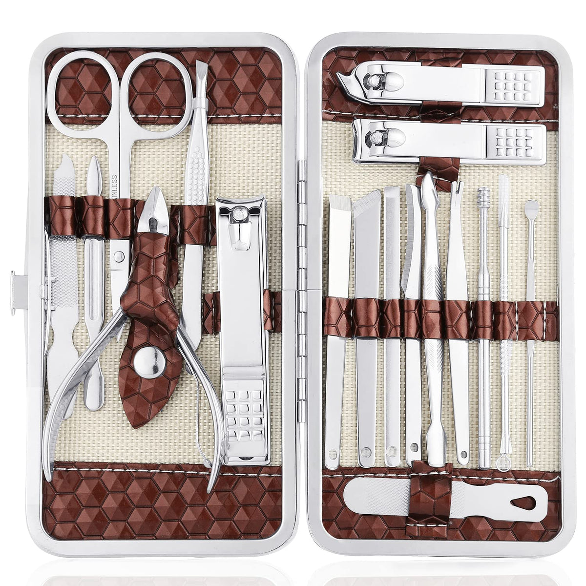 Yougai juego de cortauñas 18 piezas en estuche de lujo para uñas y manos.