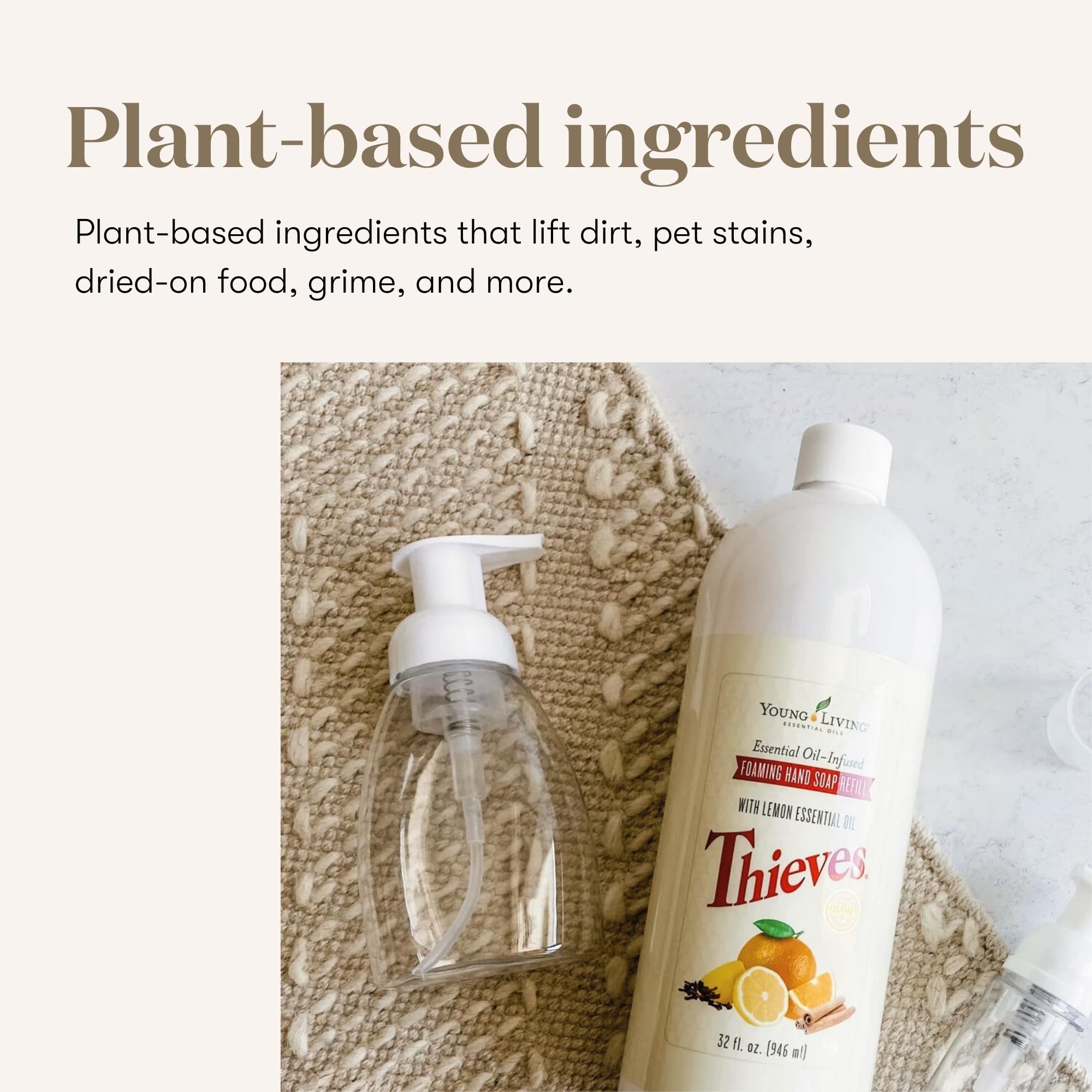 Etiqueta frontal clara de Young Living Thieves, confianza de marca.