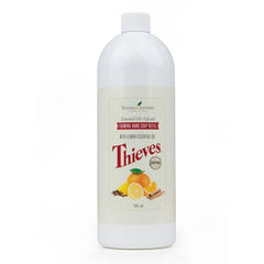 Young Living Thieves Jabon Espuma: botella visible y limpieza suave para manos.