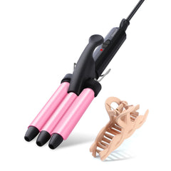 Youuish mini rizador tres barriles rosa para ondas suaves y duraderas