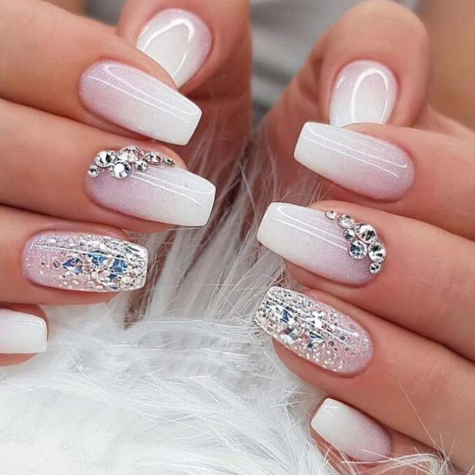 YoYoee uñas postizas forma ataud con cristal y gema para un look elegante.