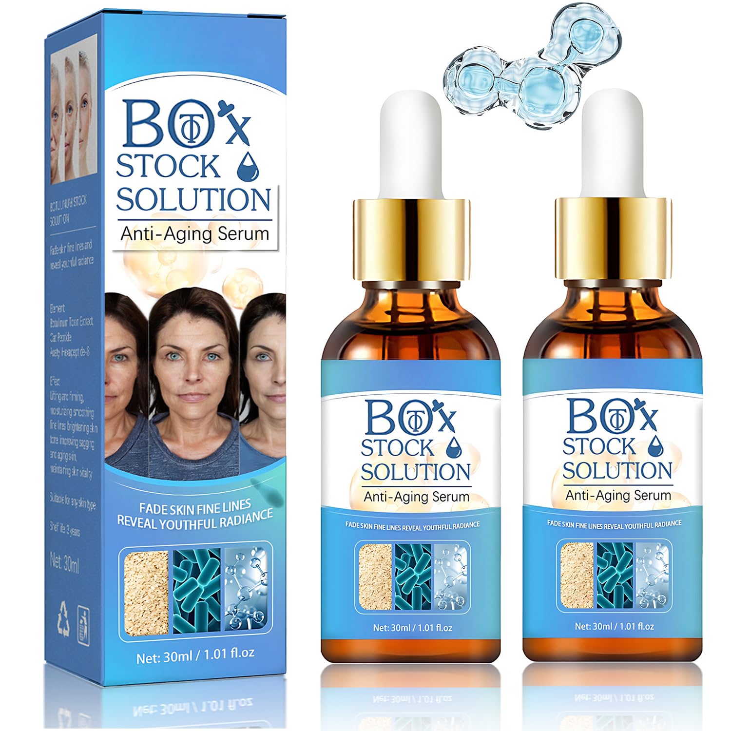Yuanyuuo 2Box serum bottle close-up highlighting sleek packaging and hydrating formula.