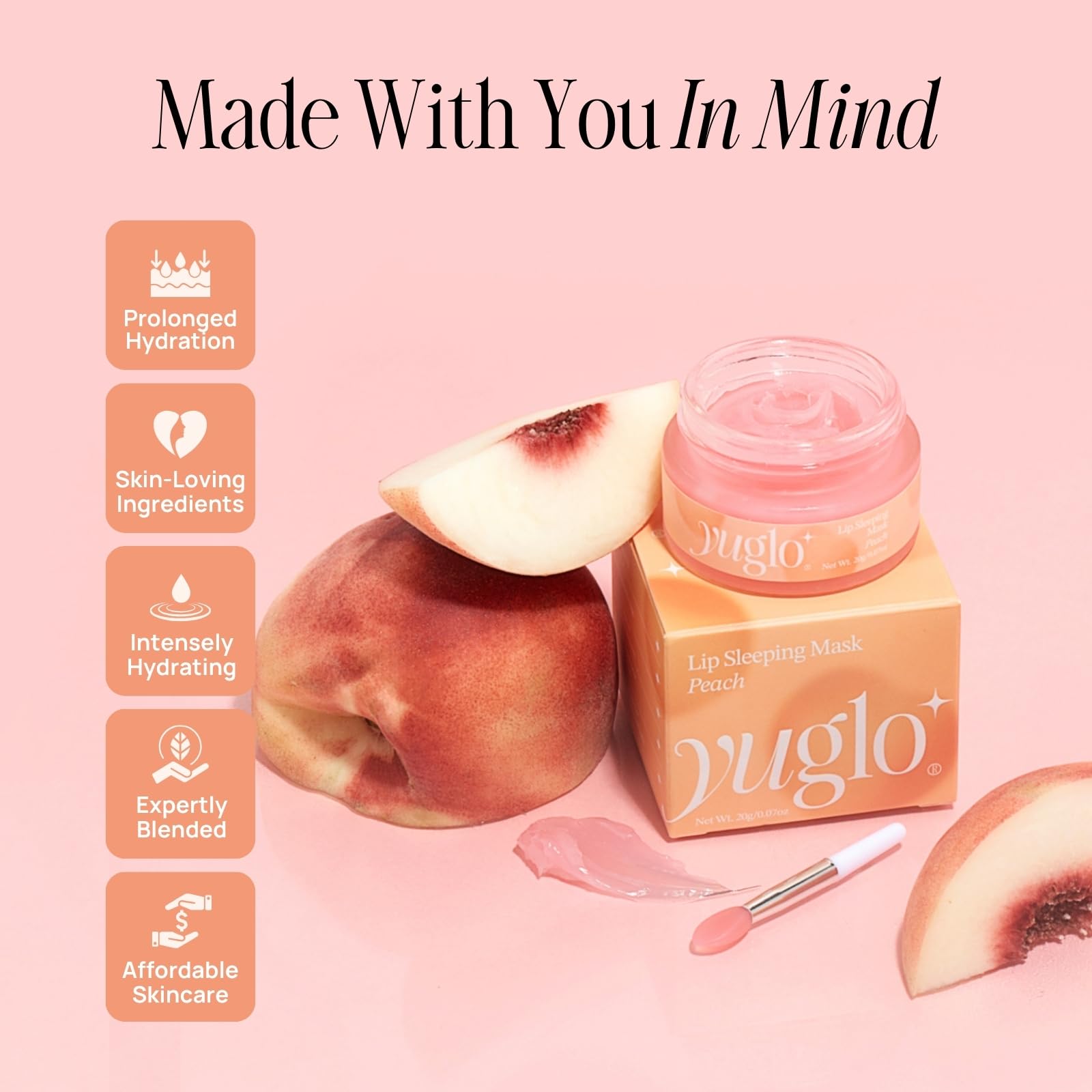 YuGlo mascarilla para labios con aceites coco y jojoba, nutrición natural.