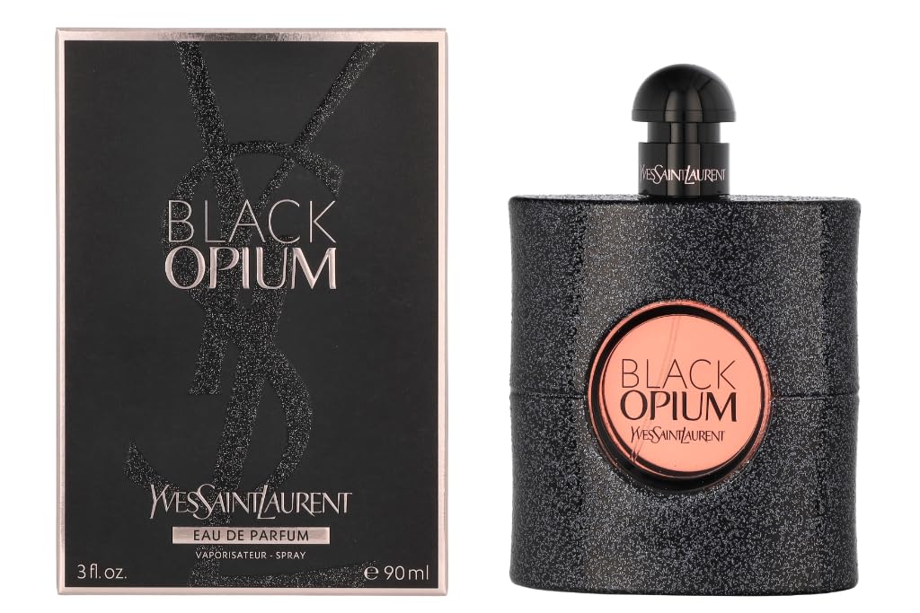 Yves Saint Laurent Black Opium, botella frontal, perfecto para look nocturno y presencia elegante