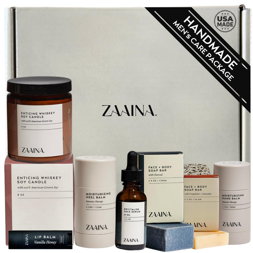 Kit spa para hombre ZAAINA, ideal para regalo y autocuidado diario.