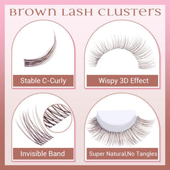 zanlufly lash clusters en marrón oscuro natural, mezcla suave con pestañas propias.
