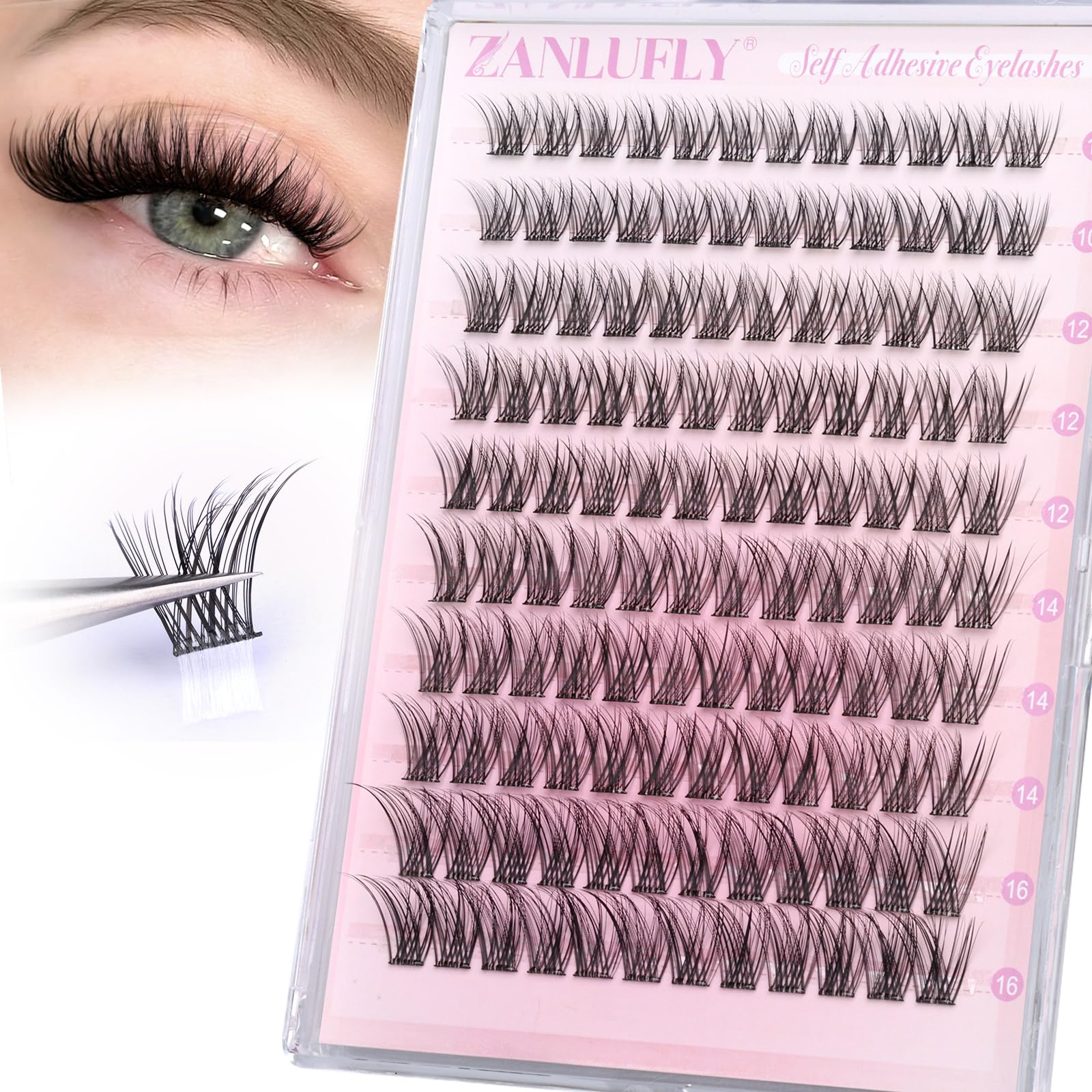 Pestañas racimos autoadhesivas Zanlufly para efecto natural y rápido.