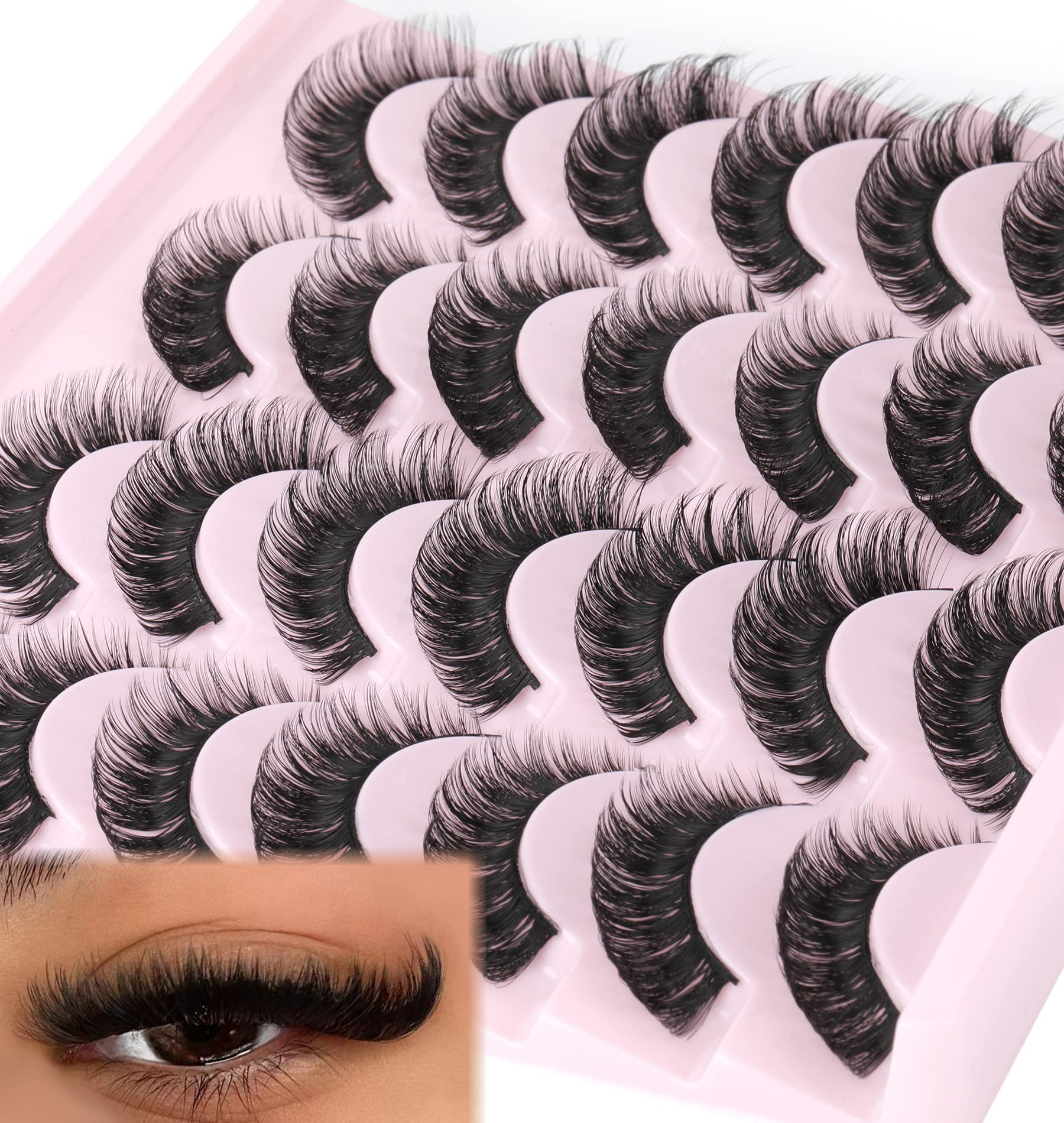 Pestañas rusas en tira de Zanlufly con curva D para un look más voluminoso.