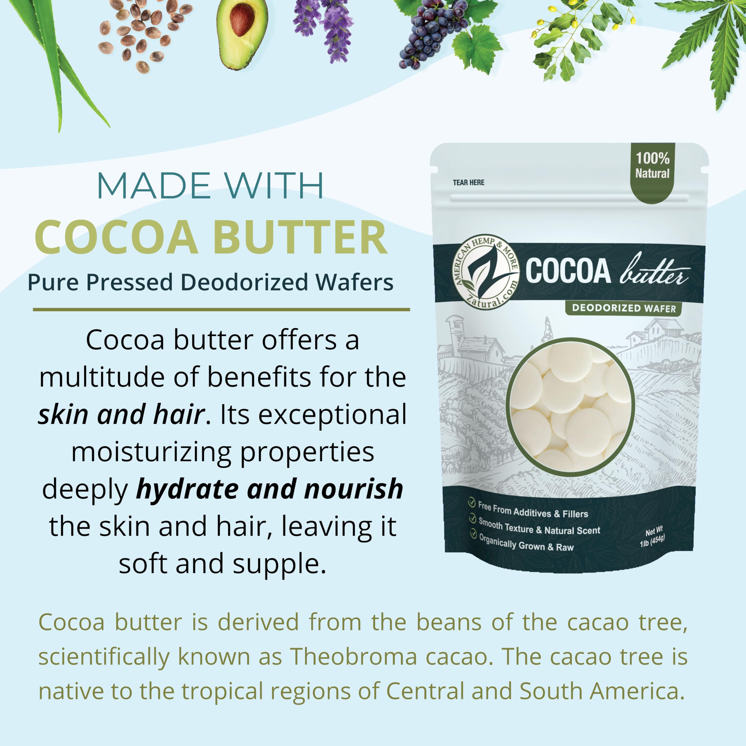 Zatural manteca de cacao: láminas para chocolate y glaseados, sabor neutro.