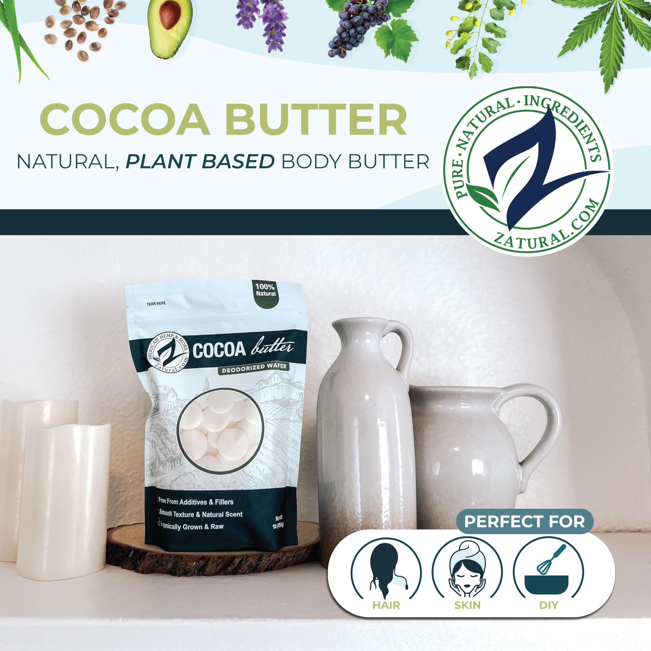 Zatural manteca de cacao: láminas para cosmética DIY y formulaciones neutras.