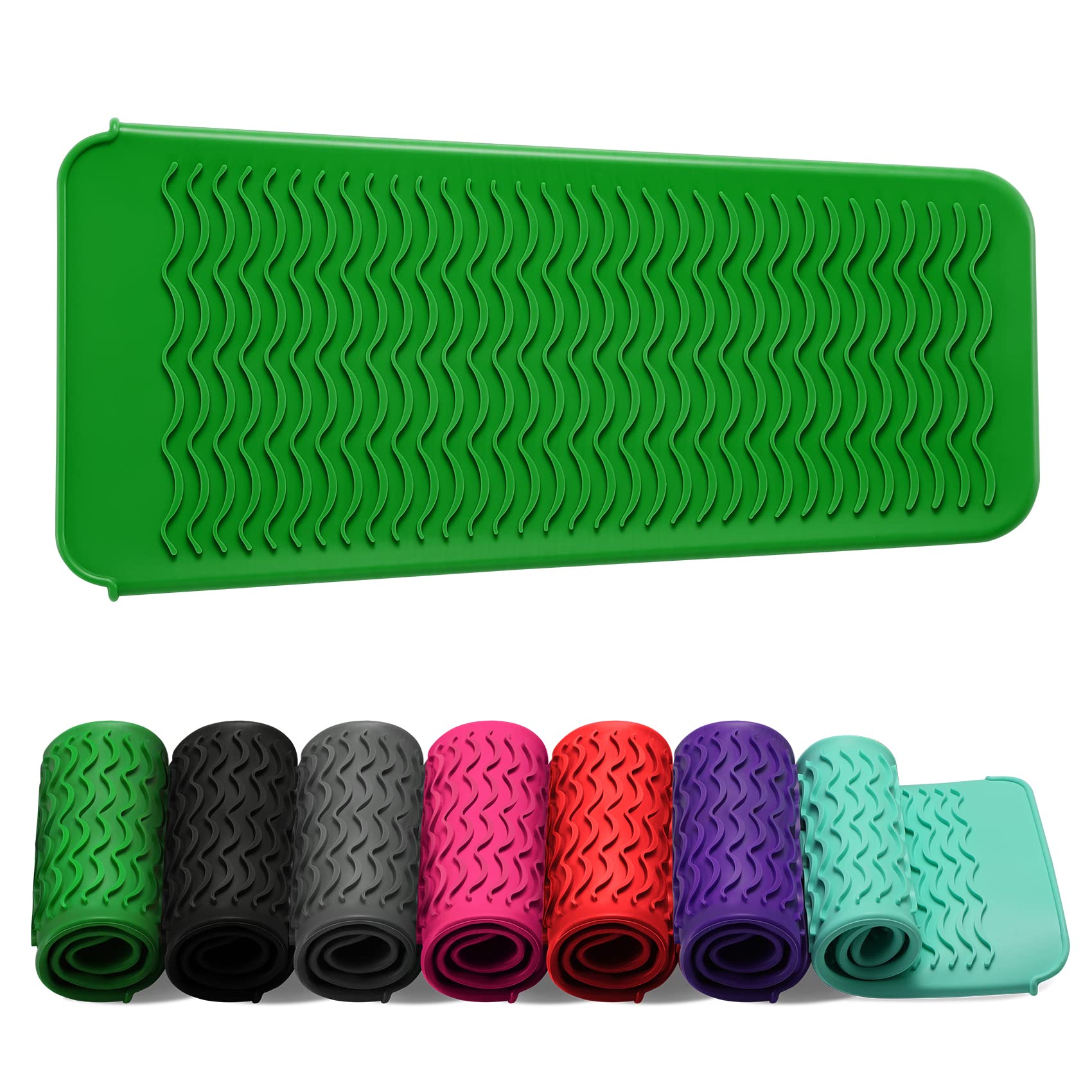ZAXOP mat de silicona resistente al calor verde, protege encimeras durante el peinado.