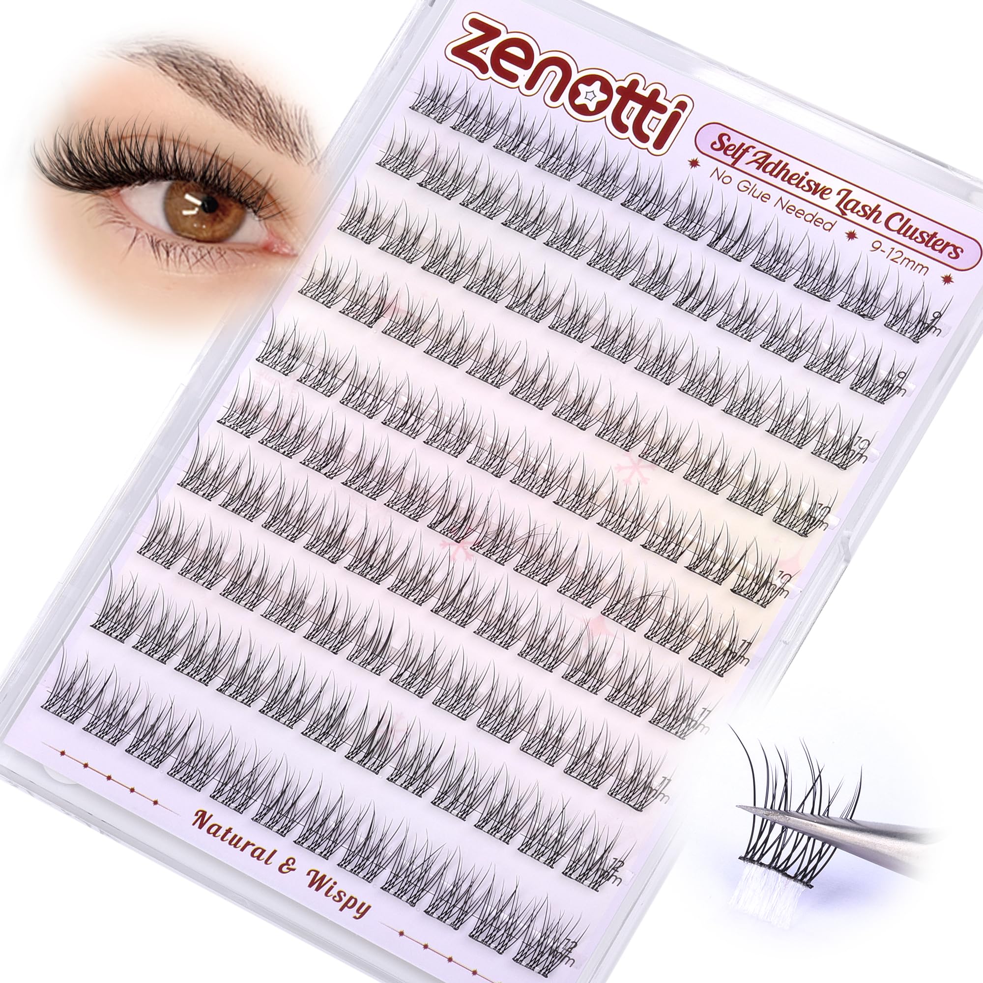 Zenotti pestañas autoadhesivas cluster naturales 9mm para un look natural todo el día