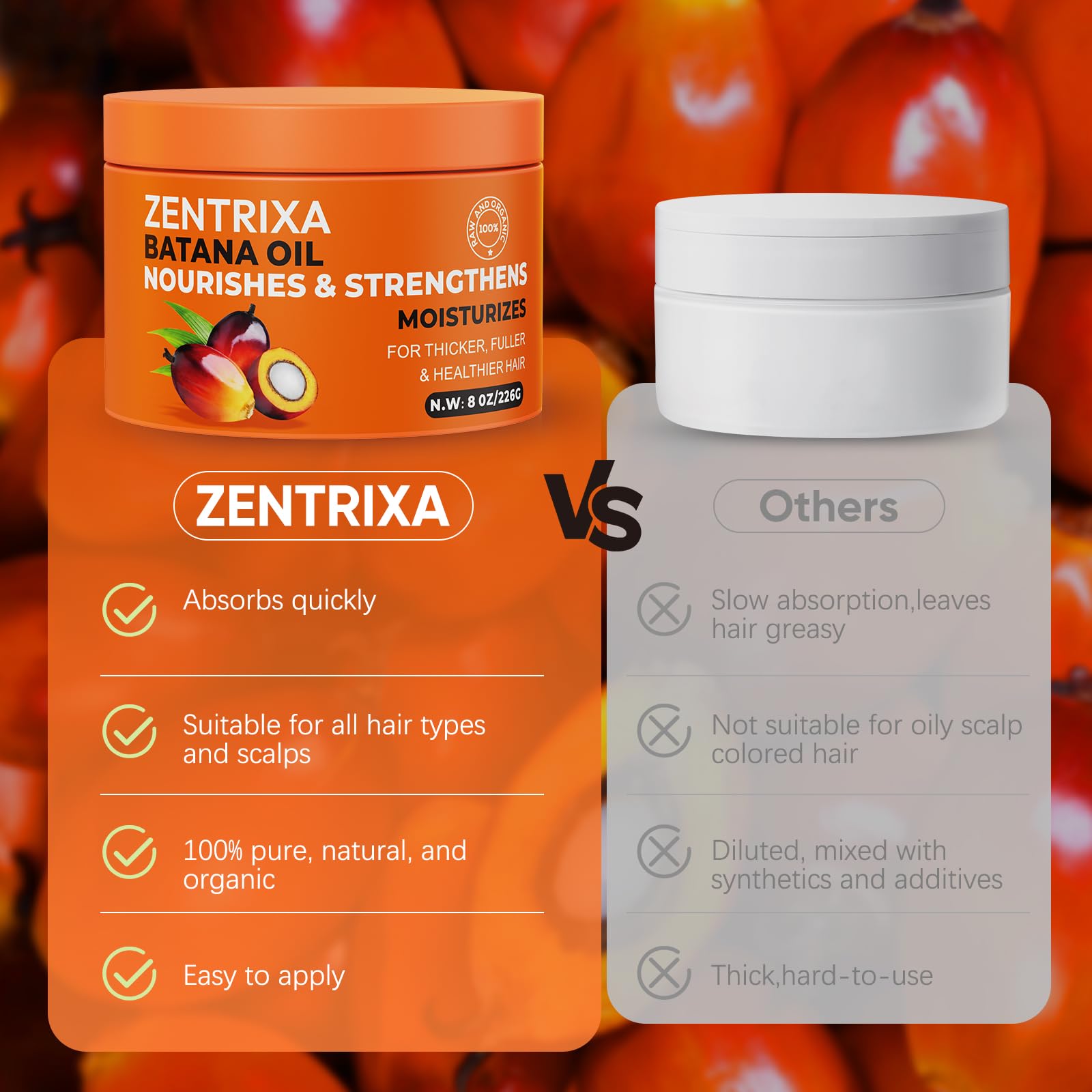 ZENTRIXA Batana Oil, envase de 8 onzas para uso cómodo.