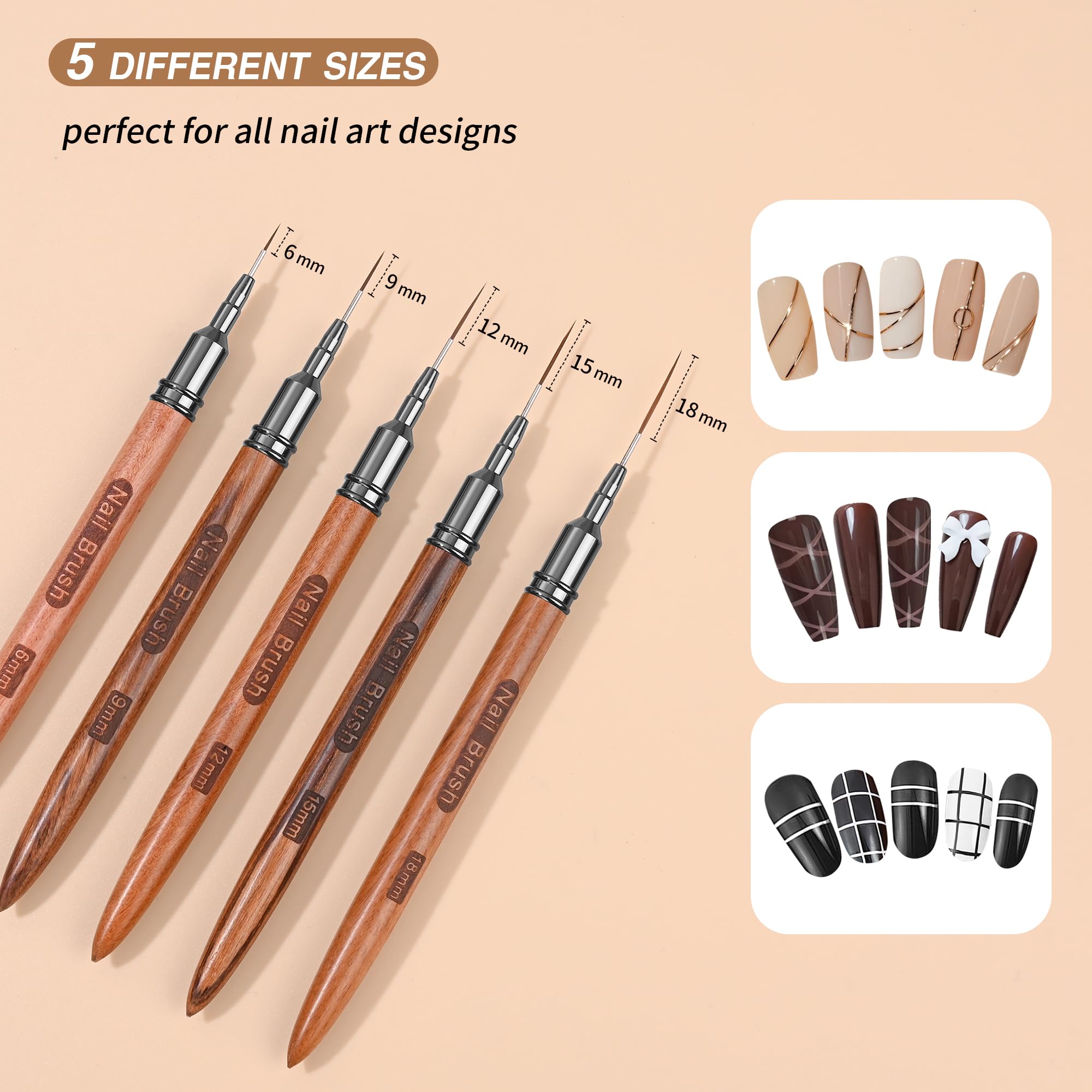ZEOHBETY pinceles delineadores para uñas de 12 mm, contornos limpios y definidos.