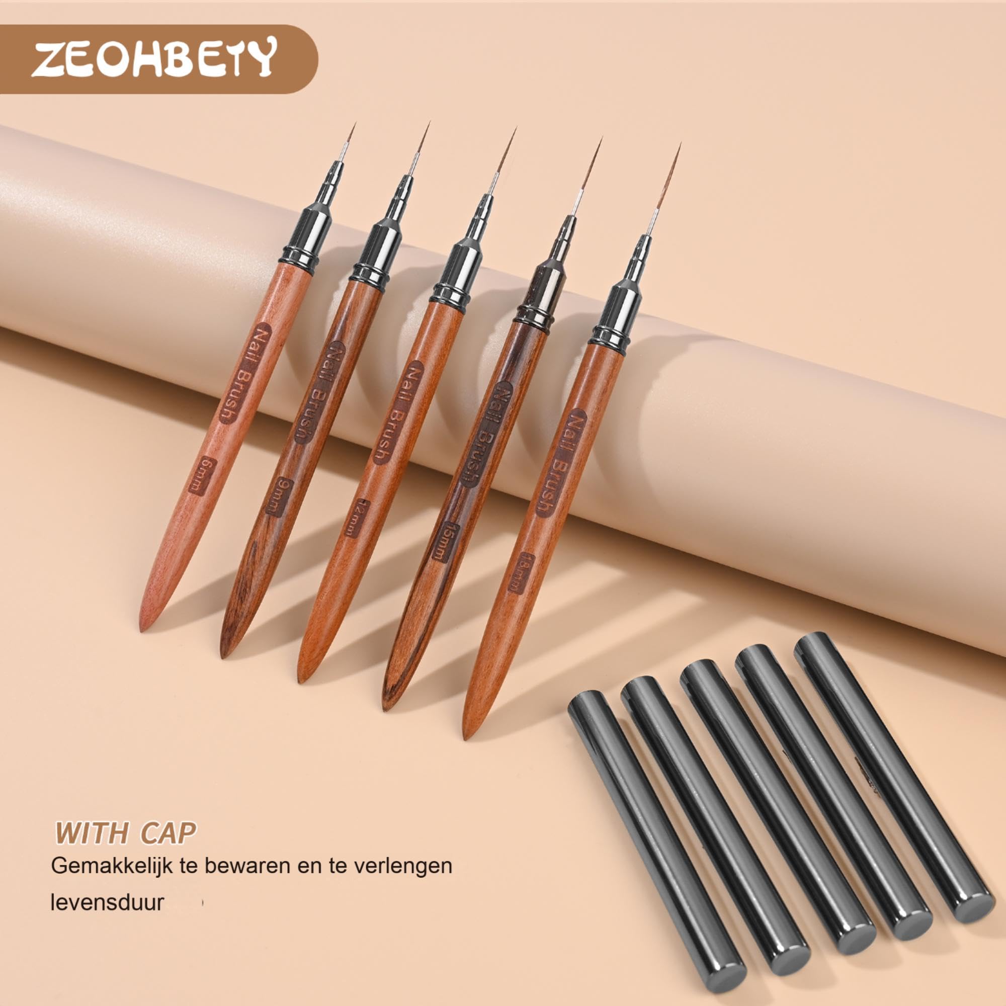 ZEOHBETY pinceles delineadores para uñas de 9 mm, trazos suaves y detallados.