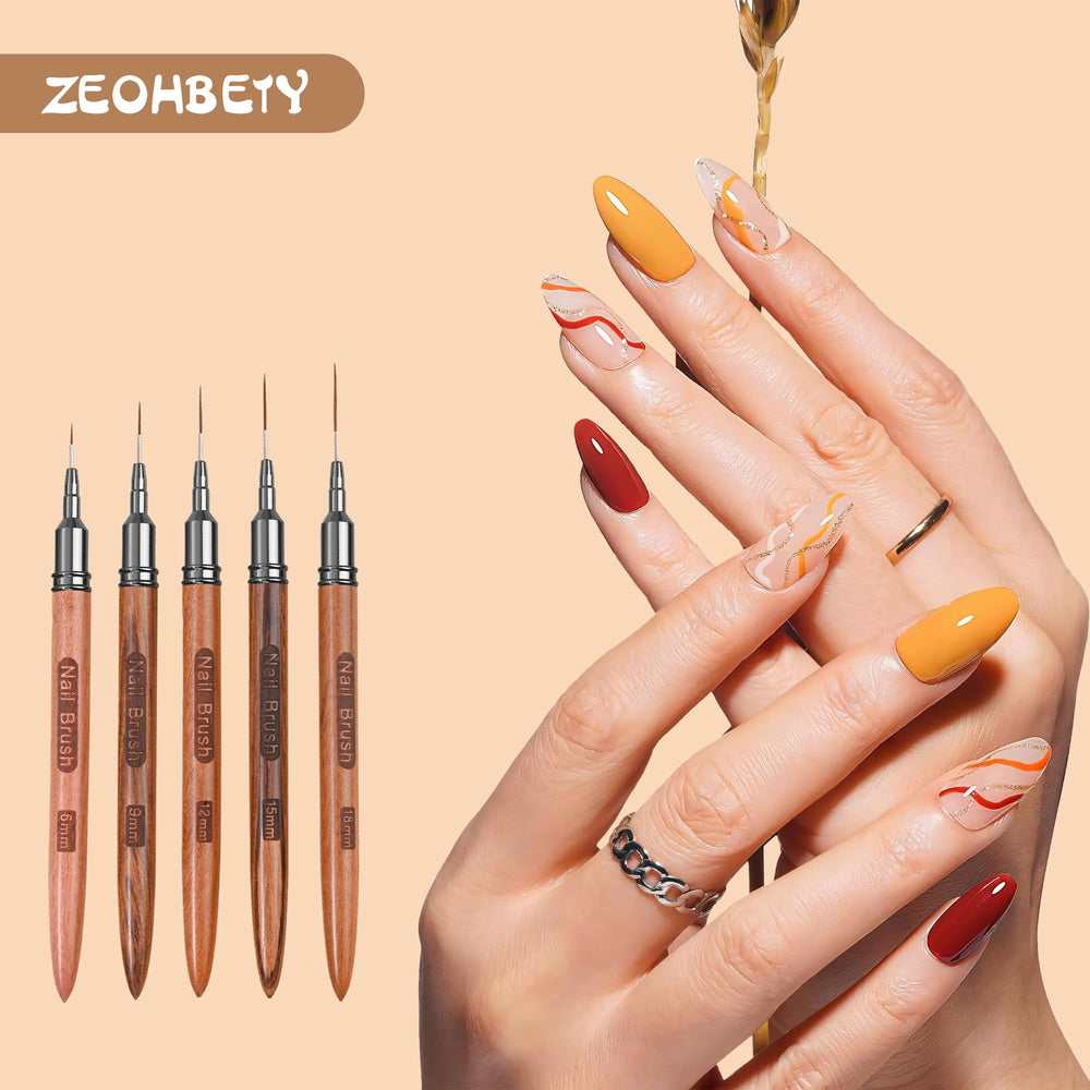 ZEOHBETY set de 5 pinceles para uñas en madera, versatilidad para distintos patrones.