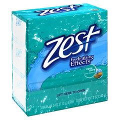 Jabón Zest Aqua Pure, tres barras de 113 g cada una, ideal para uso diario.