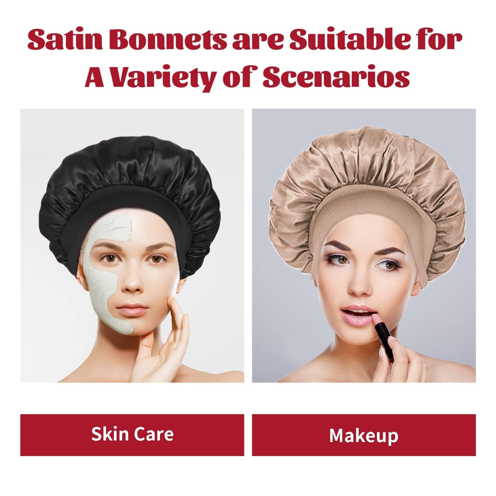 Conjunto de dos bonetes de seda para dormir, ideal para rutinas nocturnas.