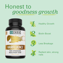 ZHOU Hairfluence bottle closeup highlights Lustriva and Keranat
