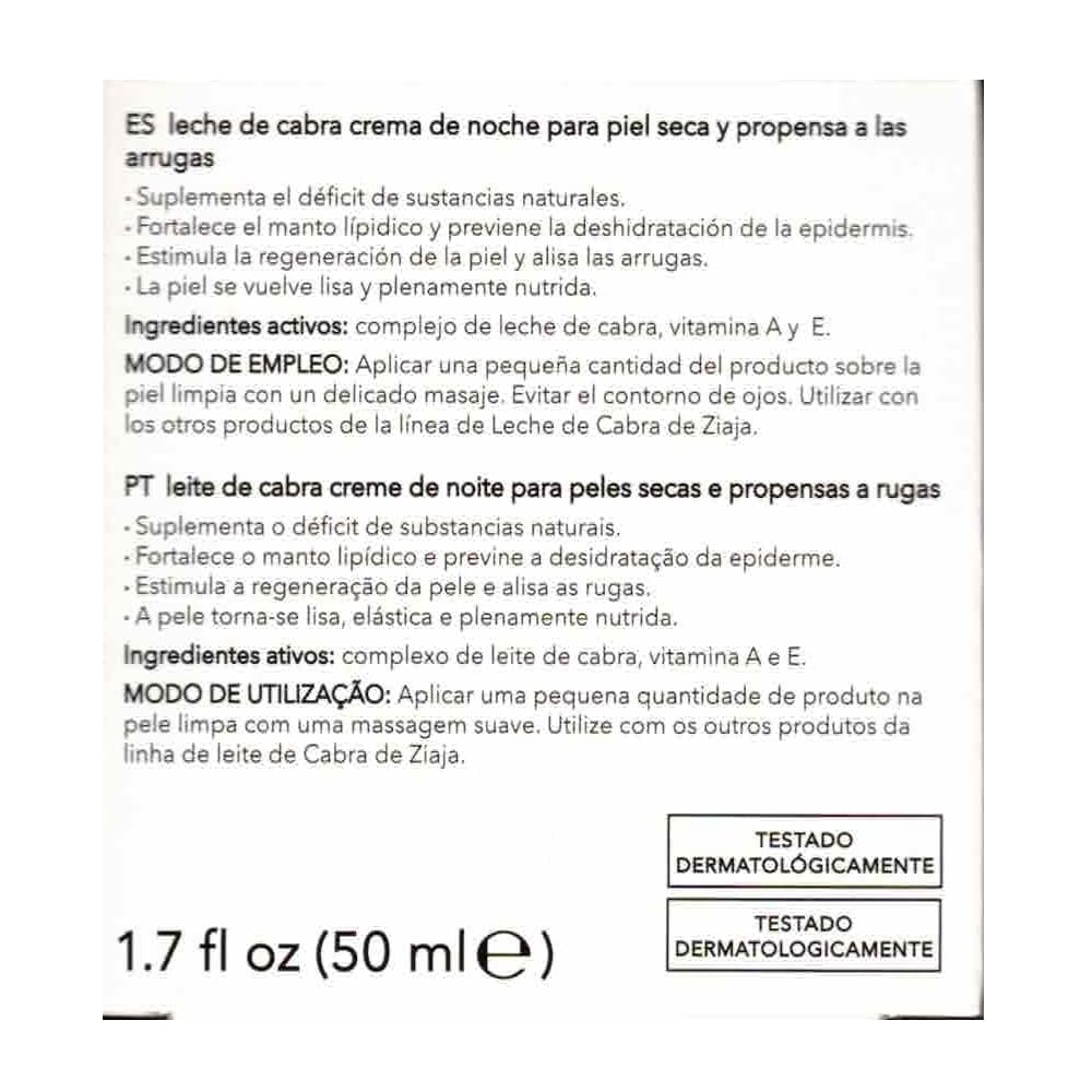 Ziaja Leche de Cabra Crema Noche ingredientes clave nutren la piel