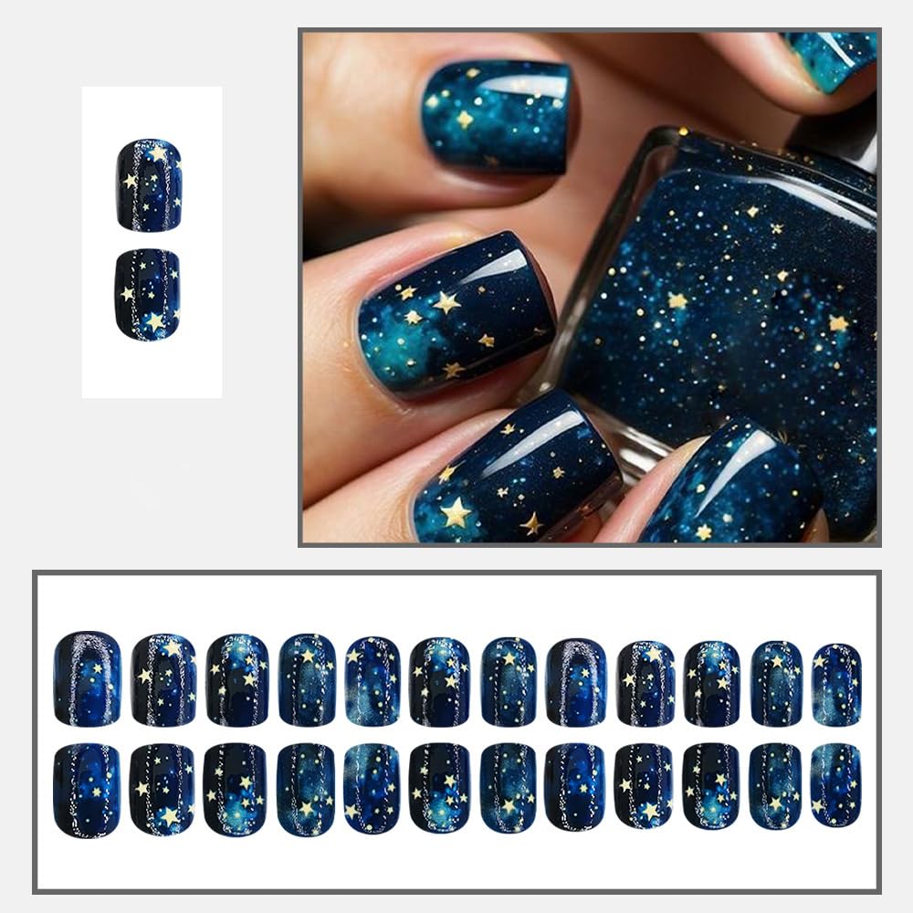 ZIFANHU uña cuadrada con diseño estrellado para manicura rápida.