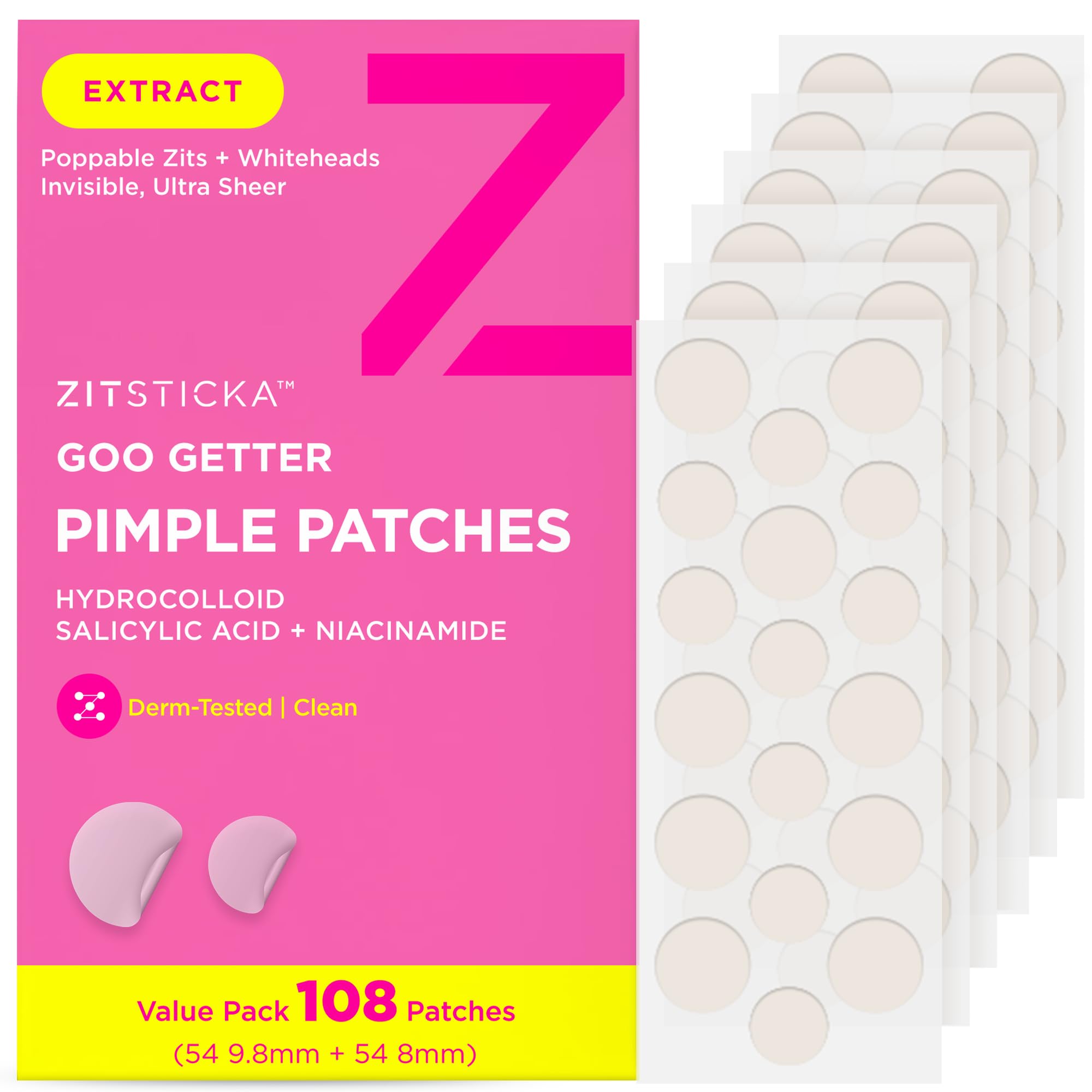 Patch ZitSticka Goo Getter sur le visage ciblant les imperfections pour un rendu plus net.